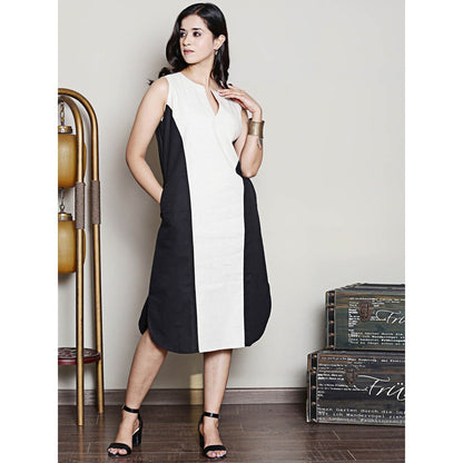 Spring Soul Black and White Colour Block Midi Dress