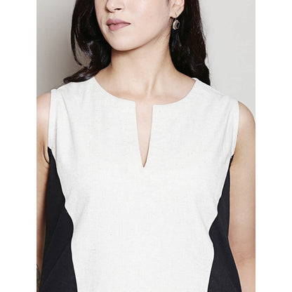 Spring Soul Black and White Colour Block Midi Dress