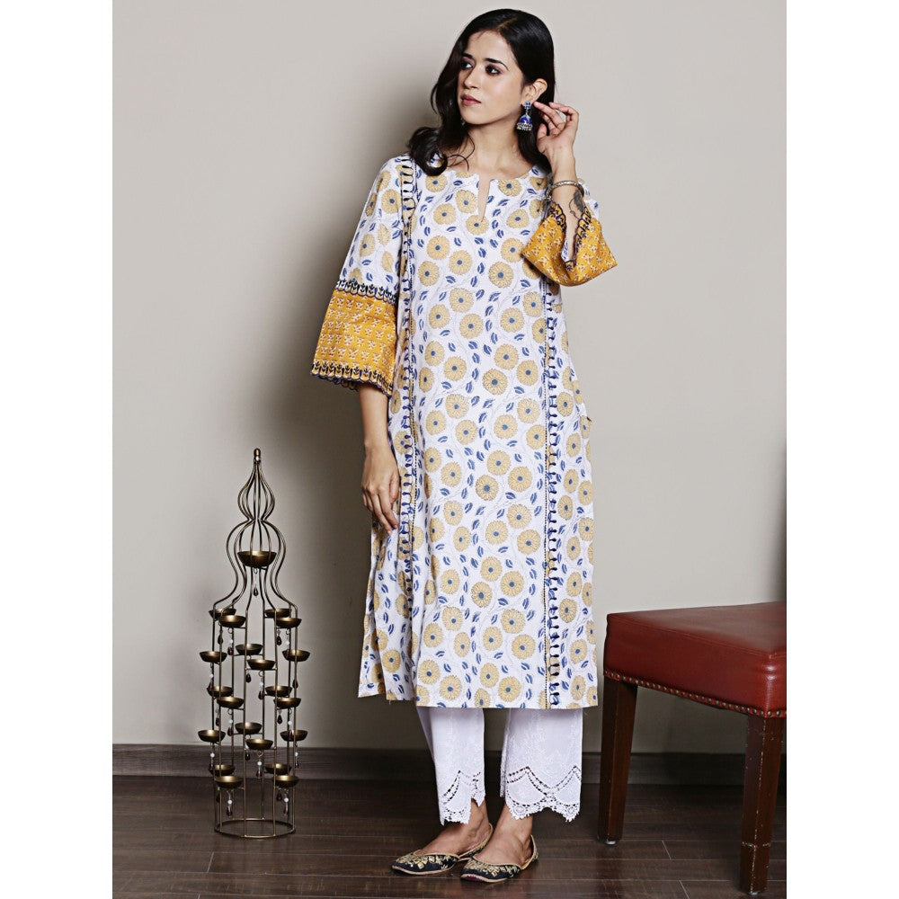 Spring Soul White Printed Embroidery Kurta
