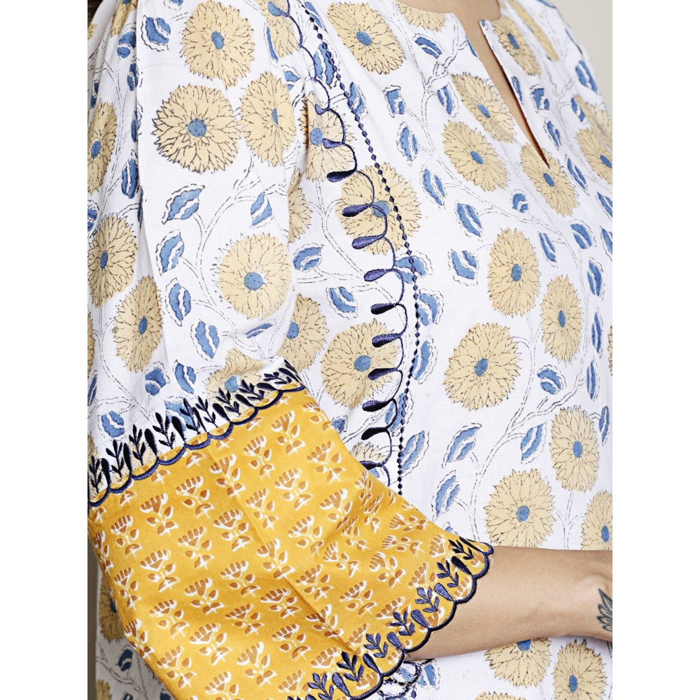 Spring Soul White Printed Embroidery Kurta