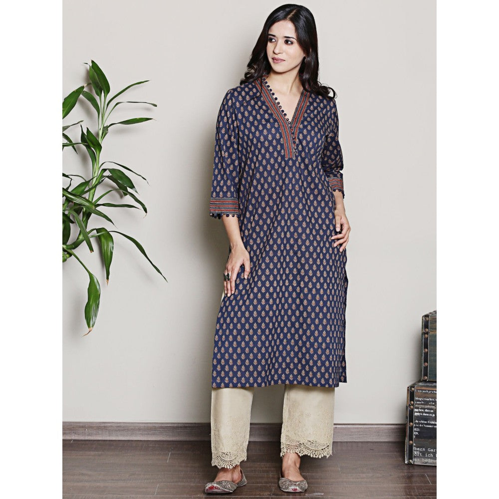 Spring Soul Navy Blue Printed Kurta