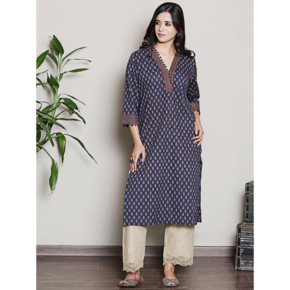 Spring Soul Navy Blue Printed Kurta