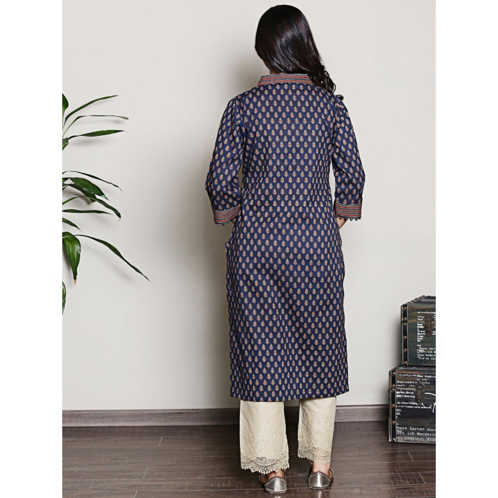 Spring Soul Navy Blue Printed Kurta