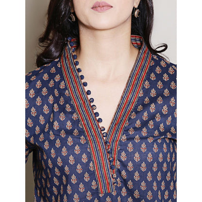 Spring Soul Navy Blue Printed Kurta