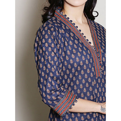 Spring Soul Navy Blue Printed Kurta