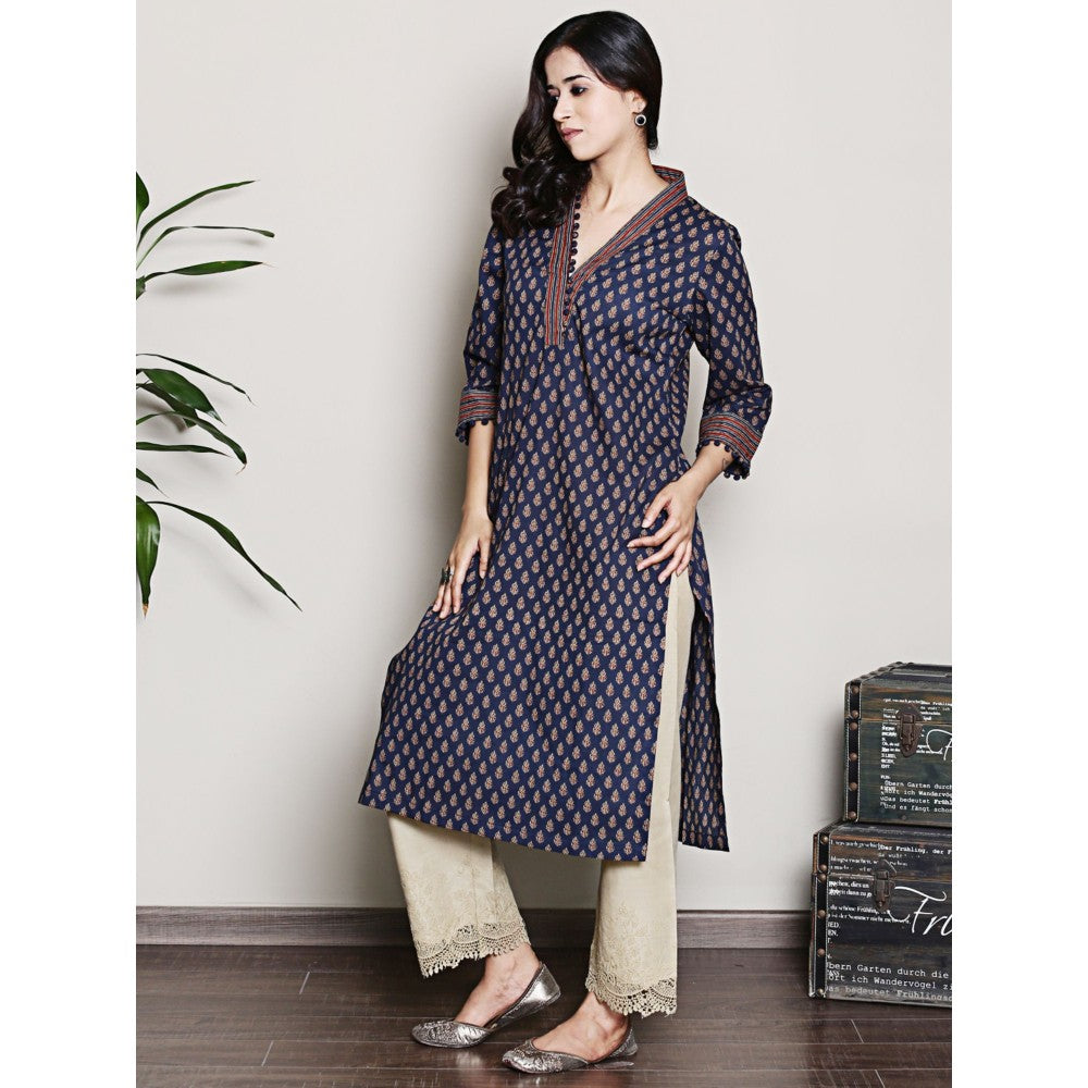 Spring Soul Navy Blue Printed Kurta