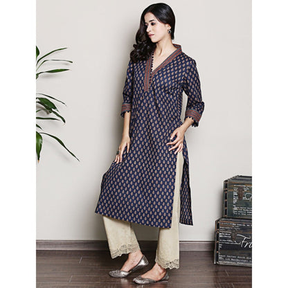 Spring Soul Navy Blue Printed Kurta