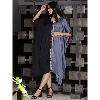 Spring Soul Half & Half Modal Silk Dori Work Embroidery Kaftan Dress