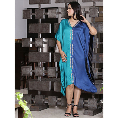 Spring Soul Half & Half Modal Silk Dori Work Embroidery Kaftan Dress