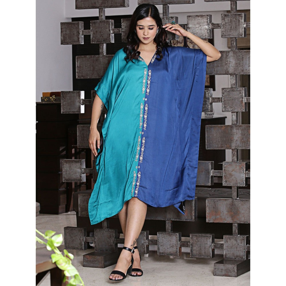 Spring Soul Half & Half Modal Silk Dori Work Embroidery Kaftan Dress