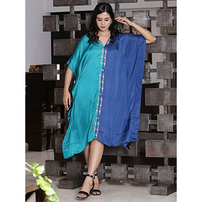 Spring Soul Half & Half Modal Silk Dori Work Embroidery Kaftan Dress