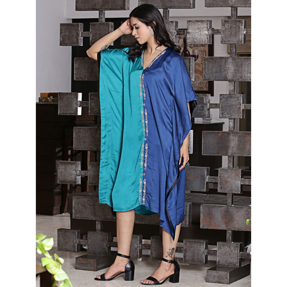 Spring Soul Half & Half Modal Silk Dori Work Embroidery Kaftan Dress