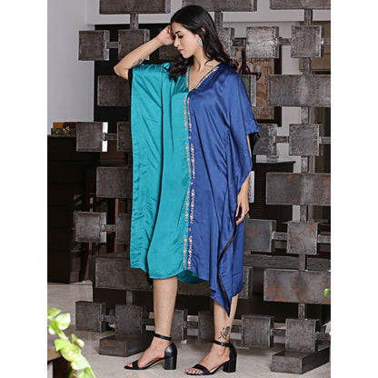 Spring Soul Half & Half Modal Silk Dori Work Embroidery Kaftan Dress