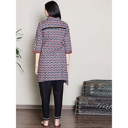 Spring Soul Block Printed Blue Color Kurta with Yoke Detailing