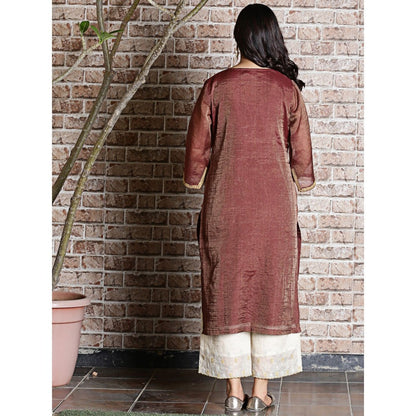 Spring Soul Brown Chanderi Embroidered Kurta