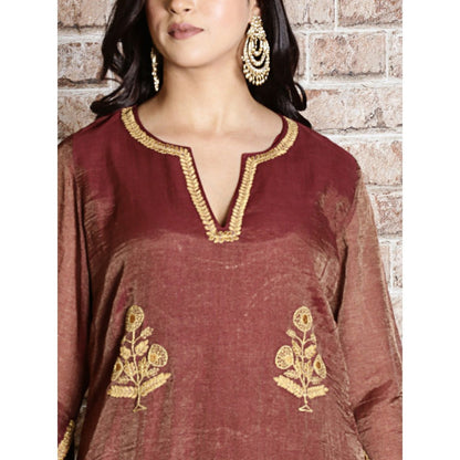 Spring Soul Brown Chanderi Embroidered Kurta