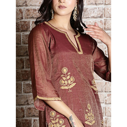 Spring Soul Brown Chanderi Embroidered Kurta