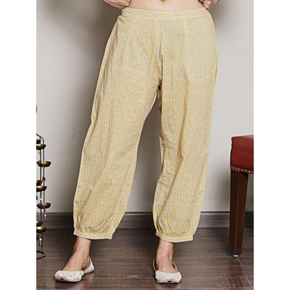 Spring Soul Teal Embroidered Block Printed Kurta with Harem Pant (Set of 2)