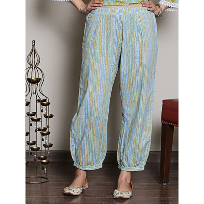 Spring Soul Block Printed Green Lace Detailing Kurta and Harem Pant (Set of 2)