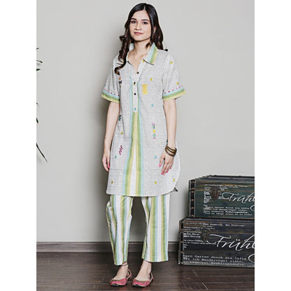 Spring Soul Multi Color Geometric Printed Embroidery Co-Ord (Set of 2)
