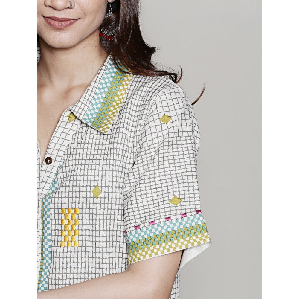 Spring Soul Multi Color Geometric Printed Embroidery Co-Ord (Set of 2)