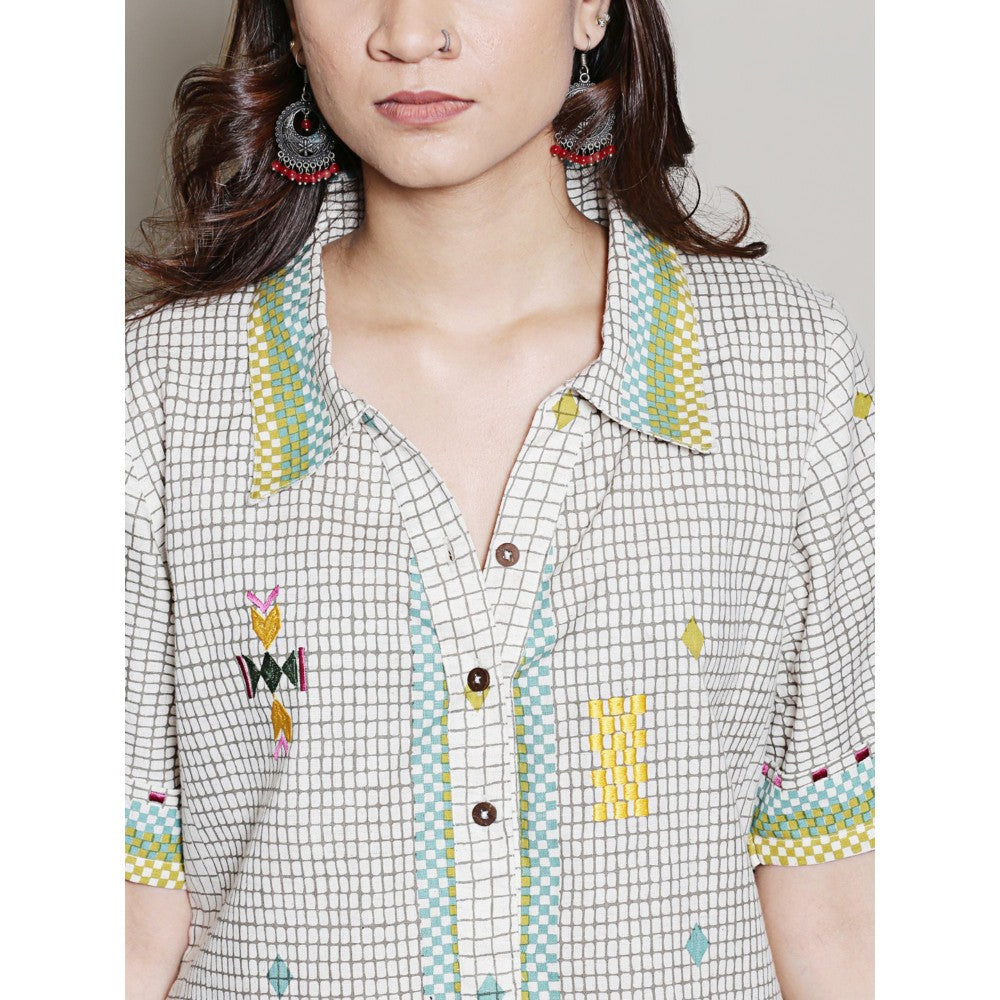 Spring Soul Multi Color Geometric Printed Embroidery Co-Ord (Set of 2)