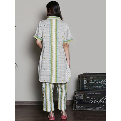 Spring Soul Multi Color Geometric Printed Embroidery Co-Ord (Set of 2)