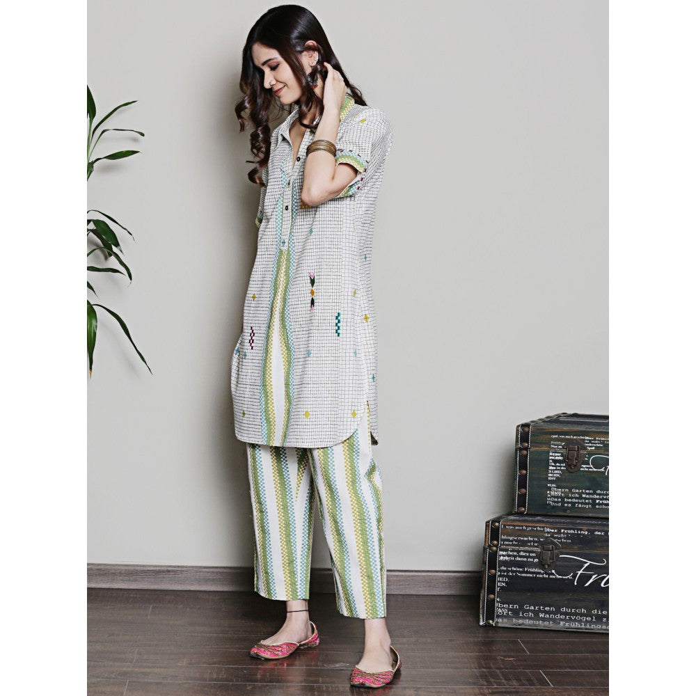 Spring Soul Multi Color Geometric Printed Embroidery Co-Ord (Set of 2)