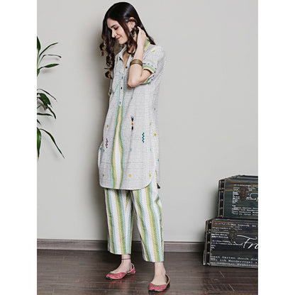 Spring Soul Multi Color Geometric Printed Embroidery Co-Ord (Set of 2)