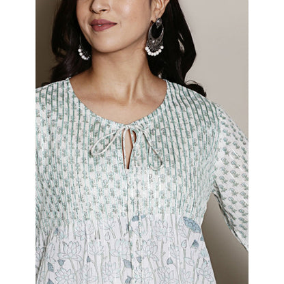 Spring Soul Floral Printed White Lurex Kurta with Pant (Set of 2)