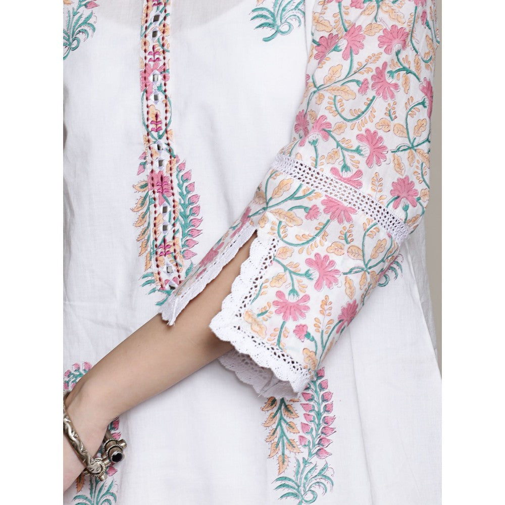 Spring Soul Mix-N-Match White-Pink Mughal Print Kurta with Pant (Set of 2)