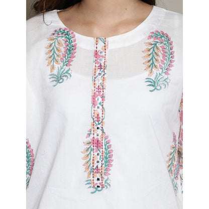 Spring Soul Mix-N-Match White-Pink Mughal Print Kurta with Pant (Set of 2)