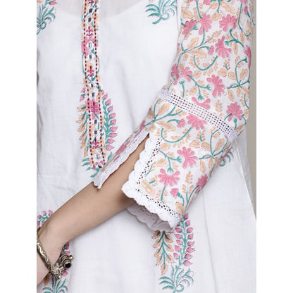 Spring Soul Mix-N-Match White-Pink Mughal Print Kurta and Pant with Dupatta (Set of 3)