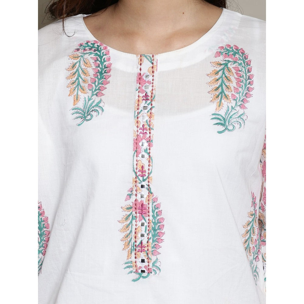 Spring Soul Mix-N-Match White-Pink Mughal Print Kurta and Pant with Dupatta (Set of 3)