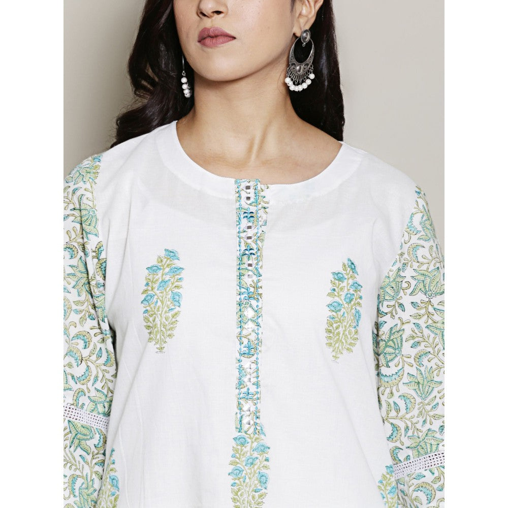 Spring Soul Mix-N-Match White-Blue Mughal Print Kurta with Pant (Set of 2)