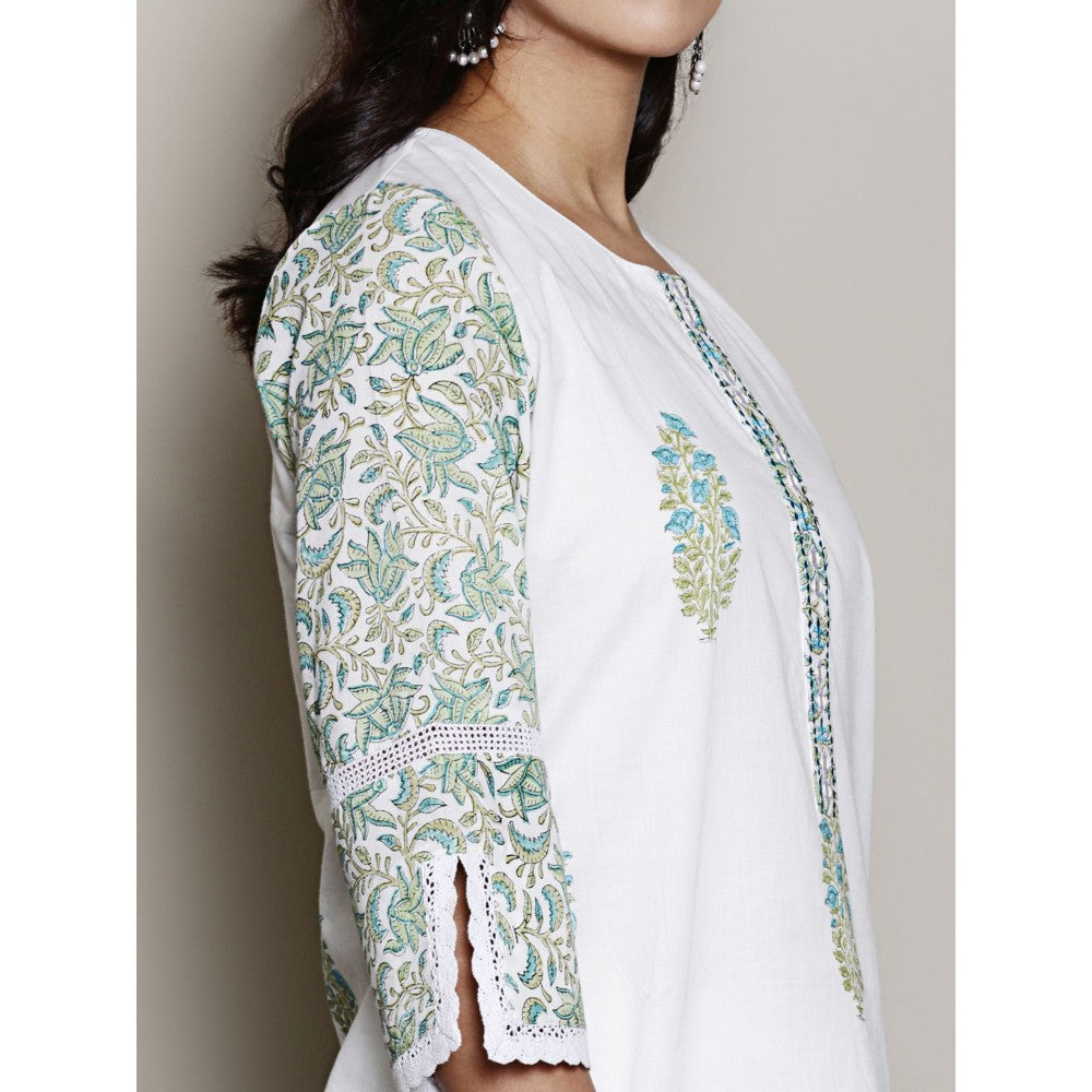 Spring Soul Mix-N-Match White-Blue Mughal Print Kurta and Pant with Dupatta (Set of 3)