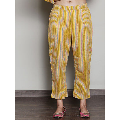 Spring Soul Floral Printed Yellow A Line Kurta with Pant (Set of 2)