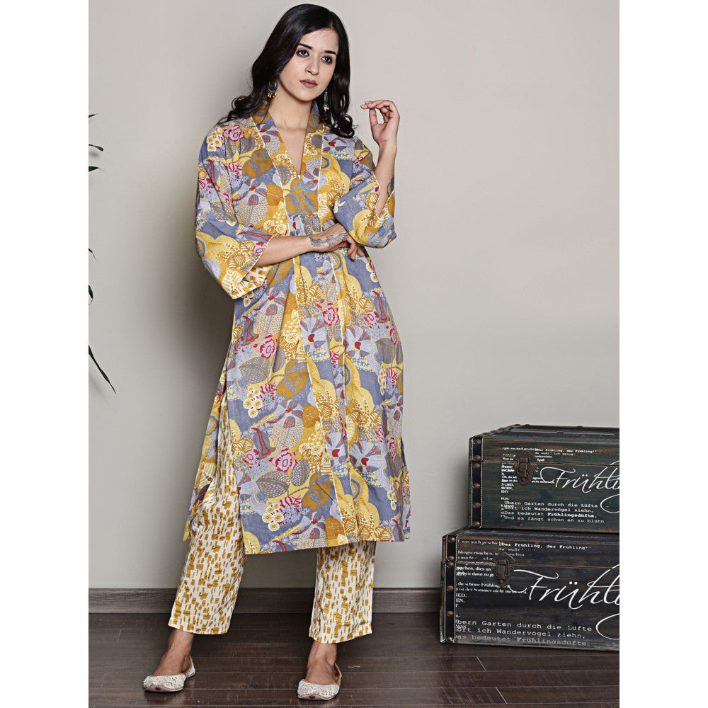Spring Soul Printed Yellow A-Line Kurta with Pant (Set of 2)