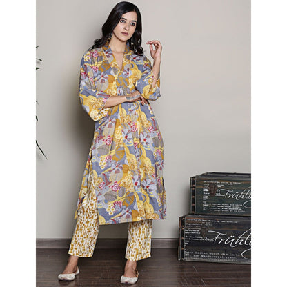Spring Soul Printed Yellow A-Line Kurta with Pant (Set of 2)