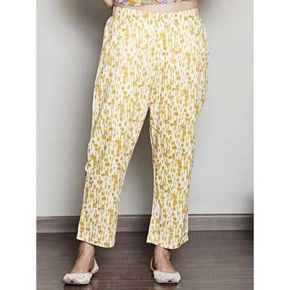 Spring Soul Printed Yellow A-Line Kurta with Pant (Set of 2)