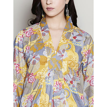 Spring Soul Printed Yellow A-Line Kurta with Pant (Set of 2)