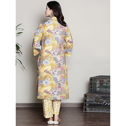 Spring Soul Printed Yellow A-Line Kurta with Pant (Set of 2)