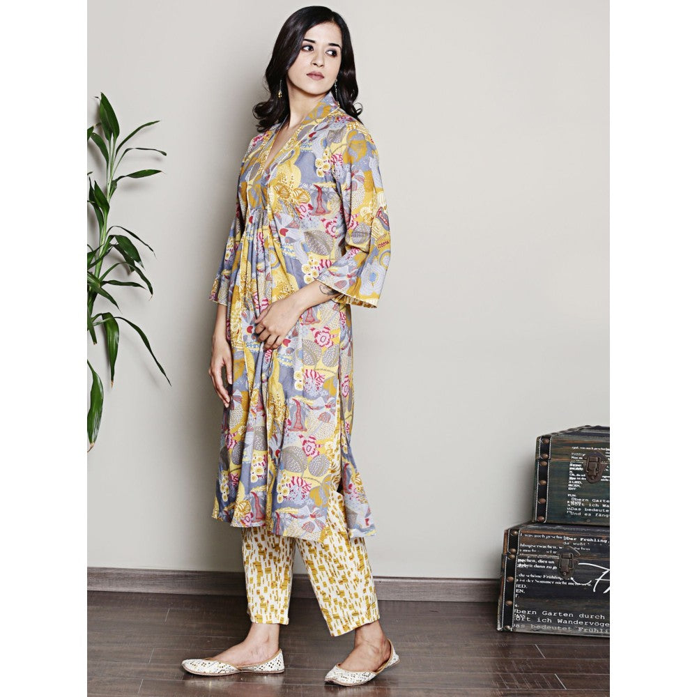 Spring Soul Printed Yellow A-Line Kurta with Pant (Set of 2)