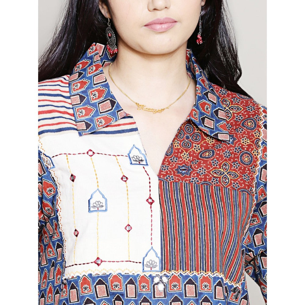 Spring Soul Block Printed Blue Color Kurta with Yoke Detailing Dhoti Pants (Set of 2)