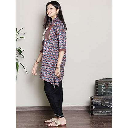 Spring Soul Block Printed Blue Color Kurta with Yoke Detailing Dhoti Pants (Set of 2)
