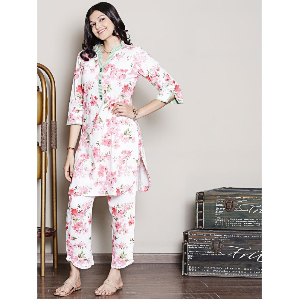 Spring Soul Floral Printed White Co-Ord (Set of 2)