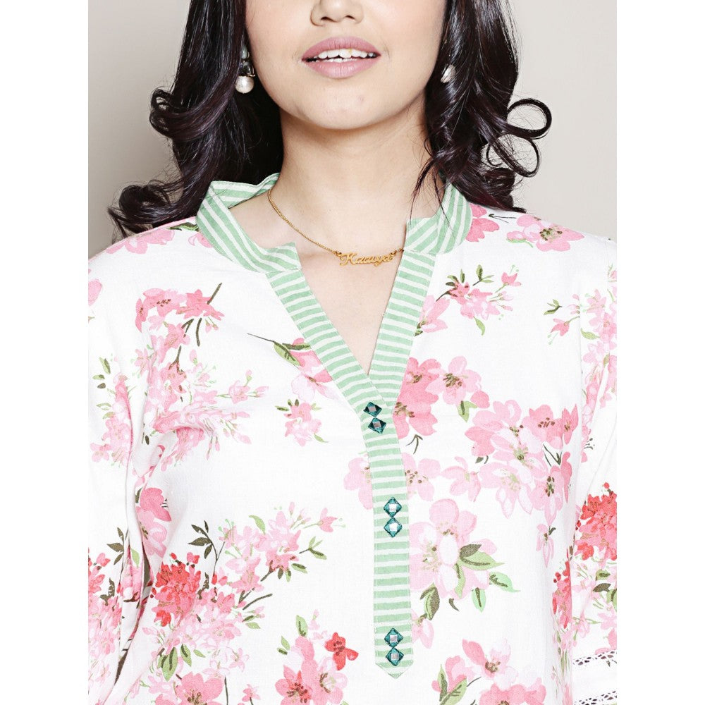 Spring Soul Floral Printed White Co-Ord (Set of 2)