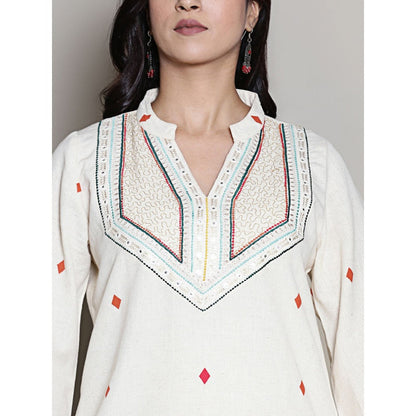 Spring Soul Printed Off-White Embroidered Kurta with Pant (Set of 2)