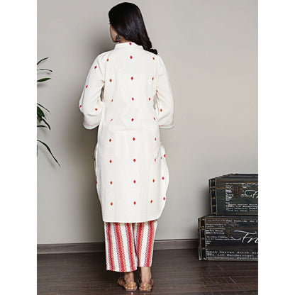 Spring Soul Printed Off-White Embroidered Kurta with Pant (Set of 2)