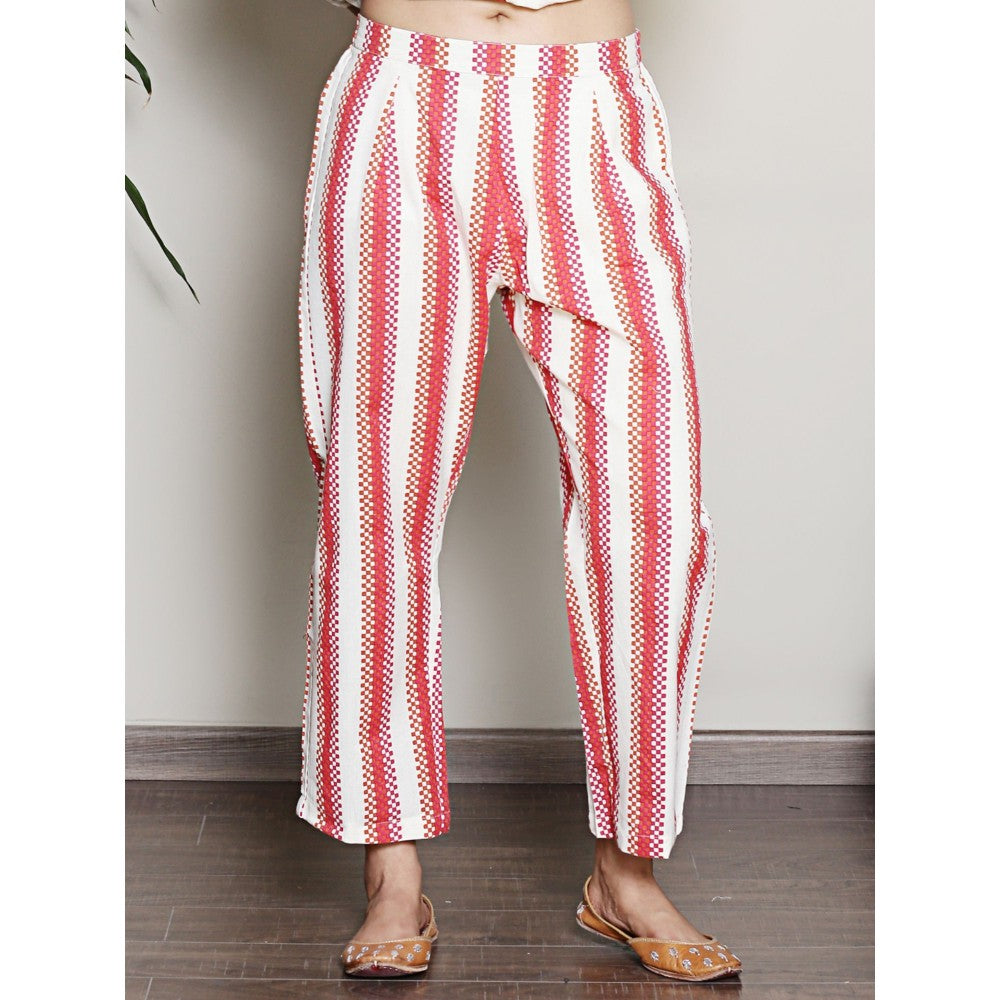 Spring Soul Printed Off-White Collared A-Line Kurta with Pant (Set of 2)